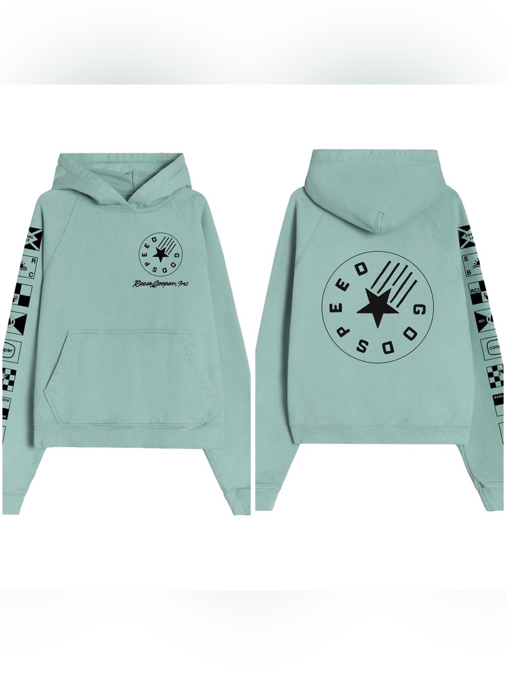 REESE COOPER Flags Cotton Knit Hoodie In Green size XL